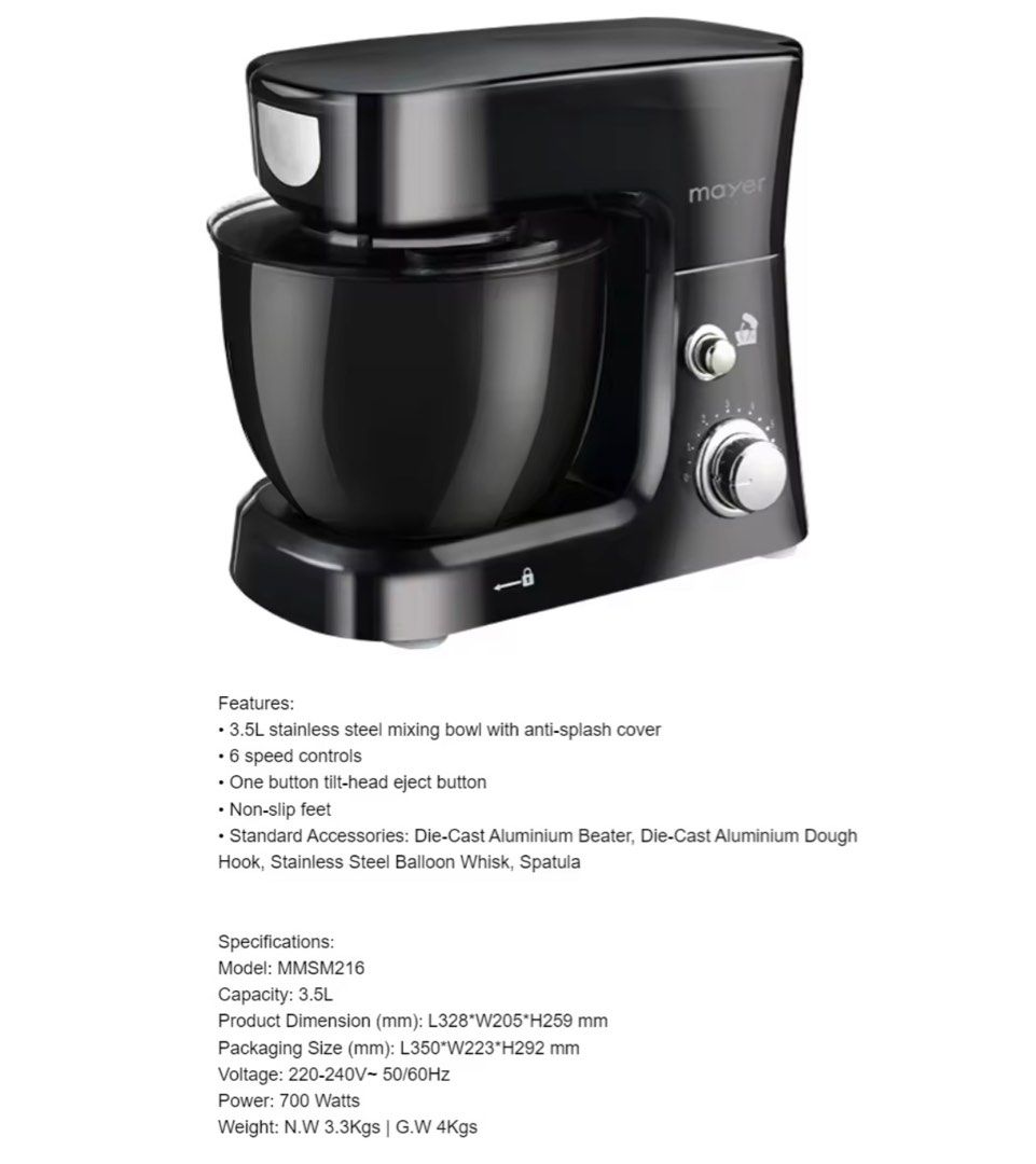 Mayer Stand Mixer 3.5L MMSM216, TV & Home Appliances, Kitchen