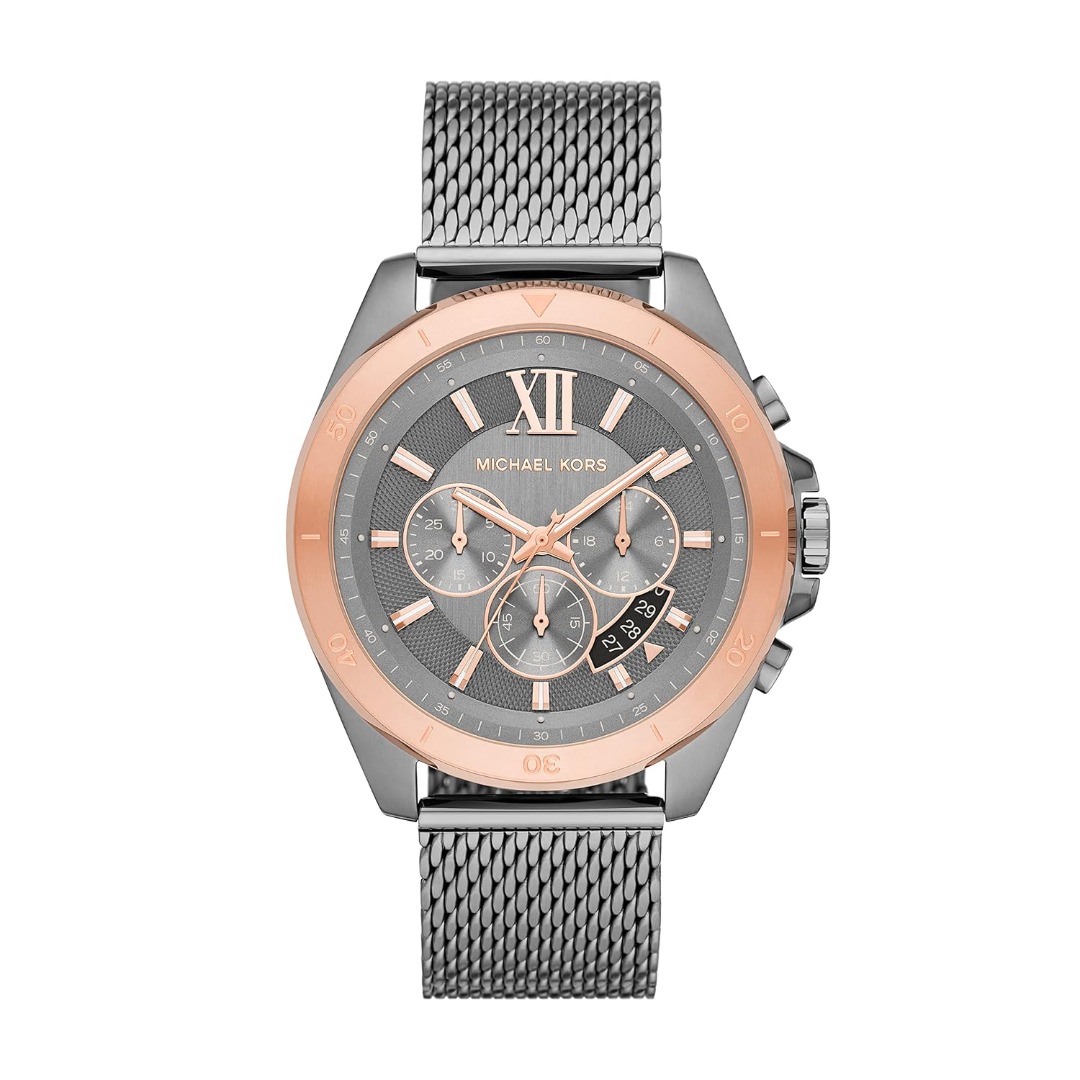 Michael Kors Brecken Chronograph Grey Dial Silver Mesh Strap Watch For Men - MK8868