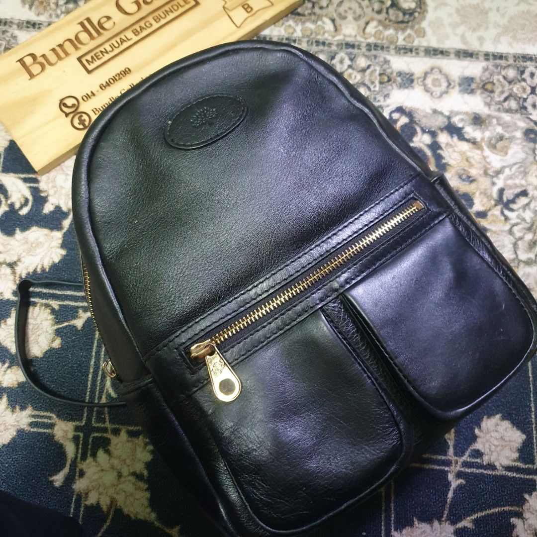 Mulberry black leather backpack deals