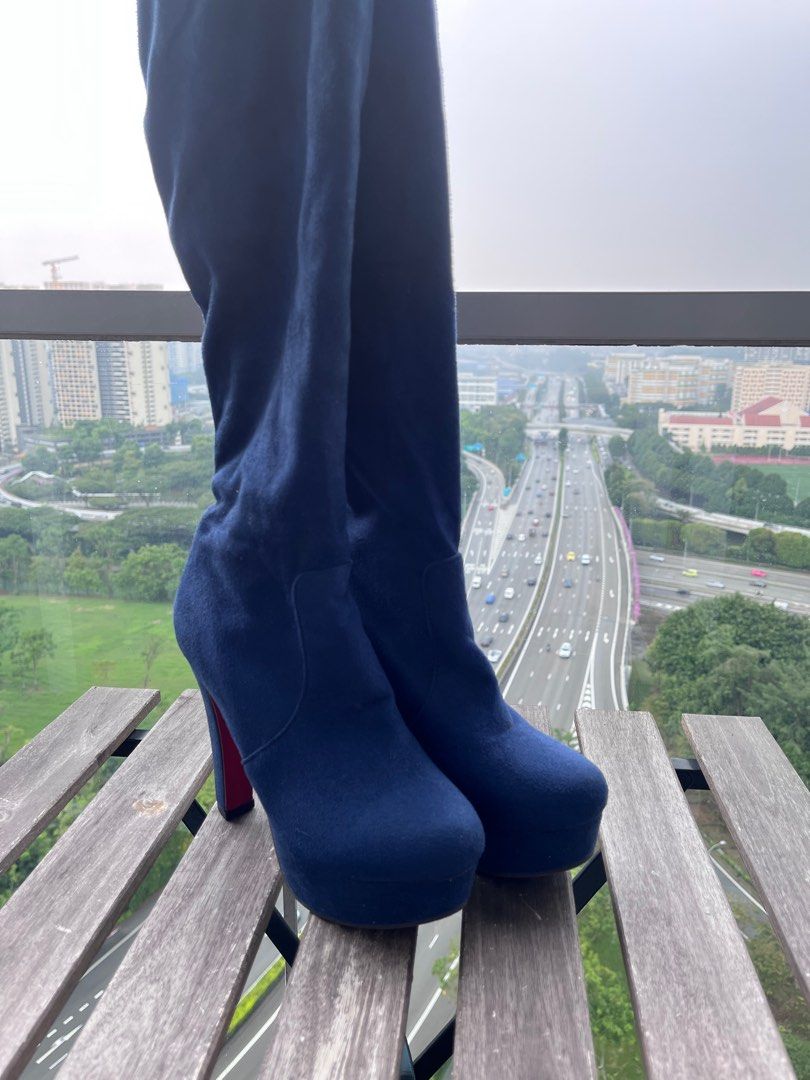 Knee high blue suede boots shop