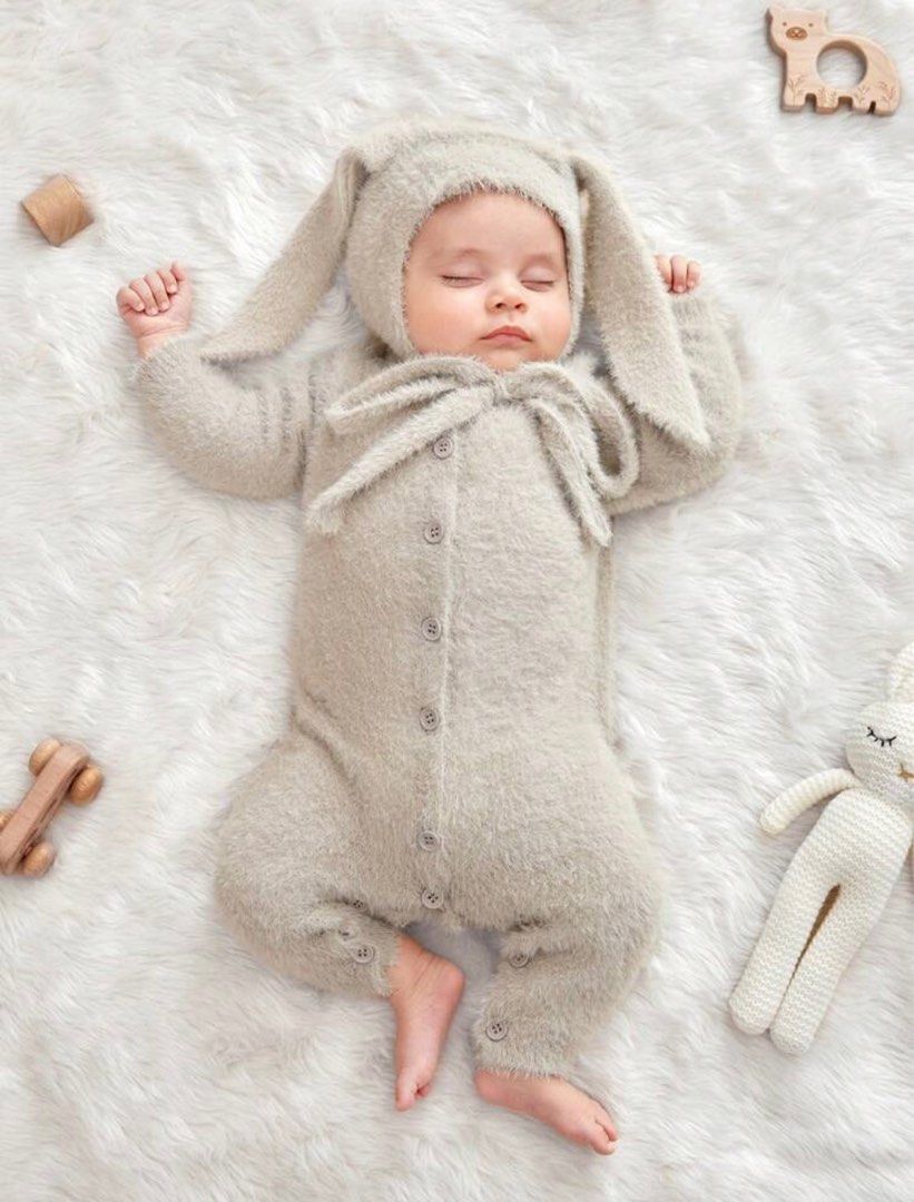 NEWBORN BUNNY RABBIT OUTFIT GREY, Babies & Kids, Babies & Kids Fashion ...