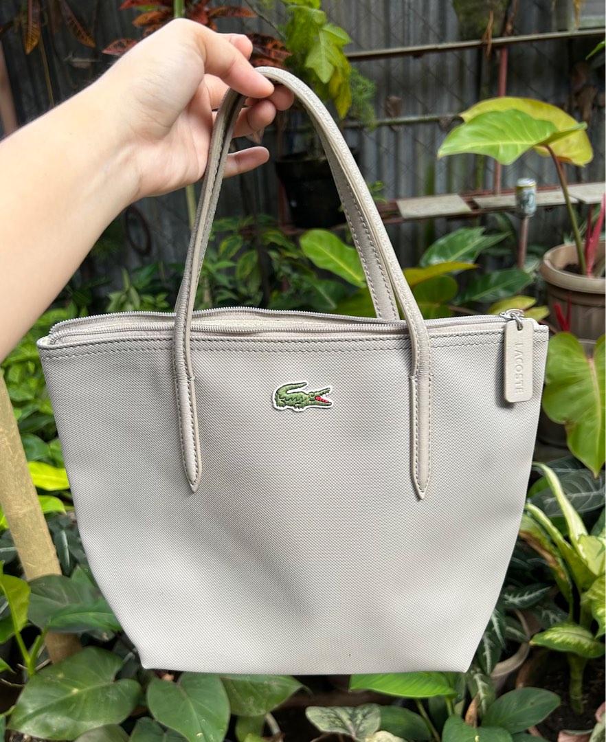 RUSH: Preloved original Lacoste small tote bag, light gray color