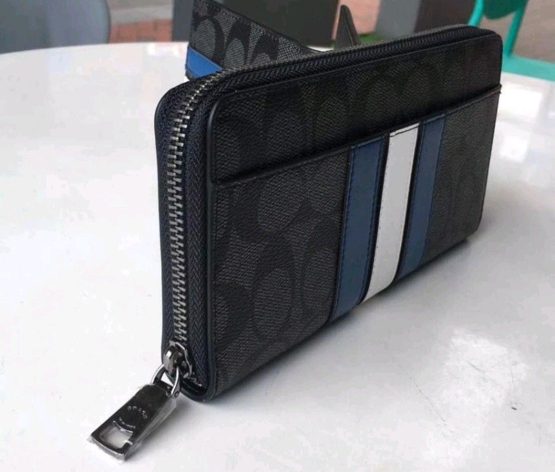 Coach mens wallet blue stripe online