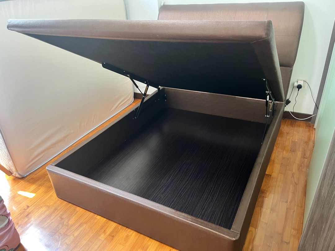 Queen storage bed frame, Furniture & Home Living, Furniture, Bed Frames & Mattresses on Carousell