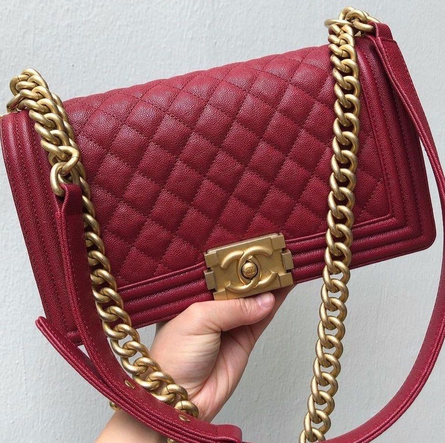 Red chanel boy top bag with gold hardware