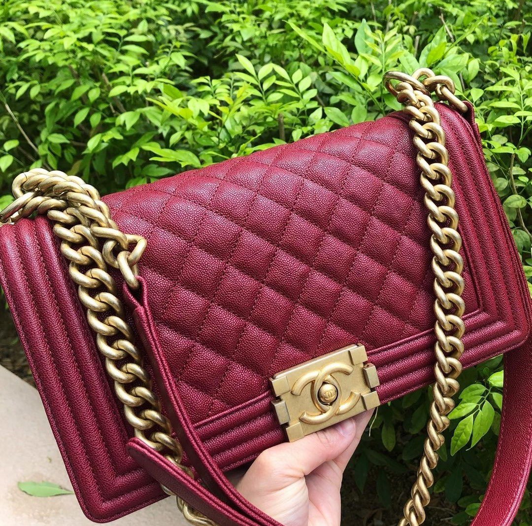 Rare* Chanel Boy Old Medium in Burgundy, Luxury, Bags & Wallets on Carousell