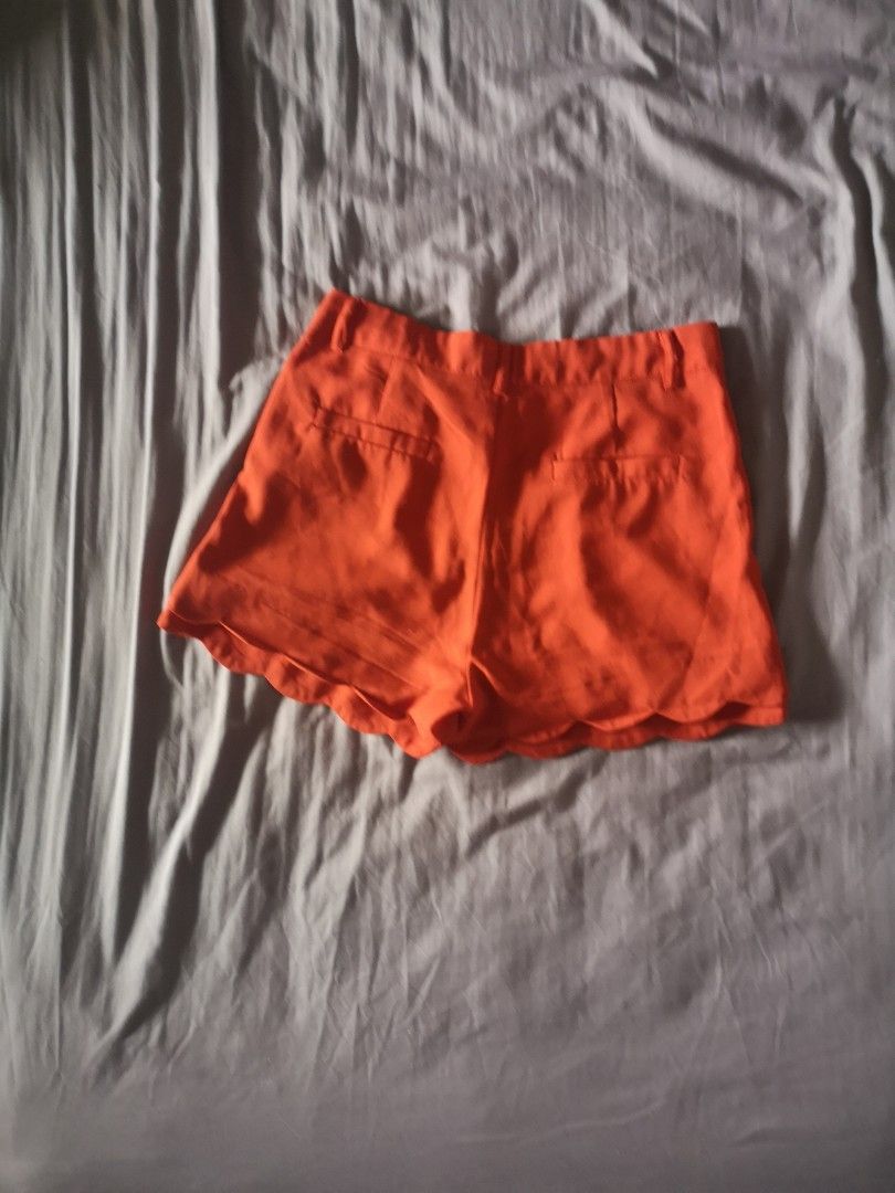 Red High Waisted Shorts Scallop Design with side pockets