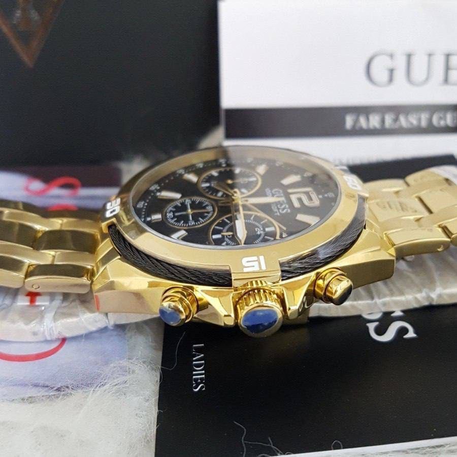 RESTOCK ORIGINAL GUESS SURGE CHRONOGRAPH BLACK DIAL GOLD STEEL