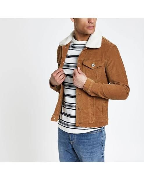 river island borg collar cord brown sherpa corduroy trucker collar
