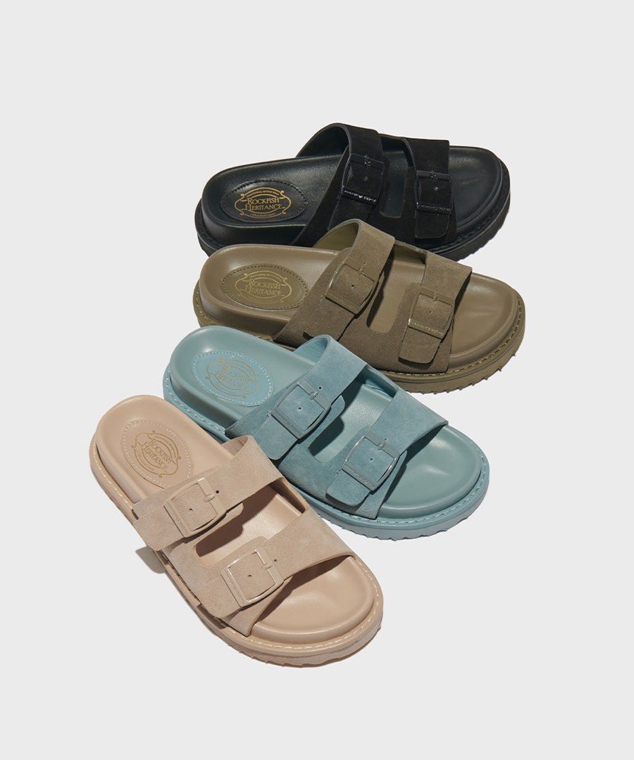 Rockfish Weatherwear Leather Two Band Slippers in Taupe