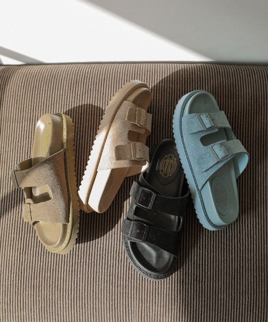 Rockfish Weatherwear Leather Two Band Slippers in Taupe