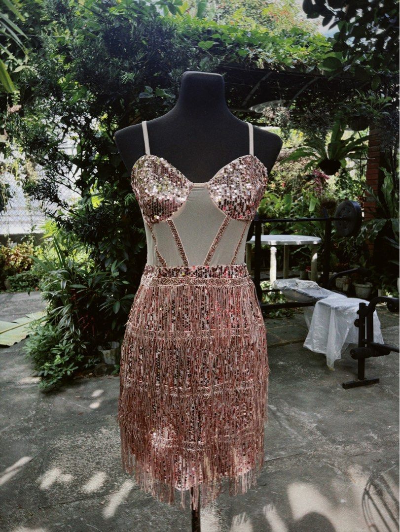 rose gold dresses for ladies Rose Gold Sequins Evening Dresses Off-the-Shoulder Chic Formal Dresses –  Dbrbridal main image 0