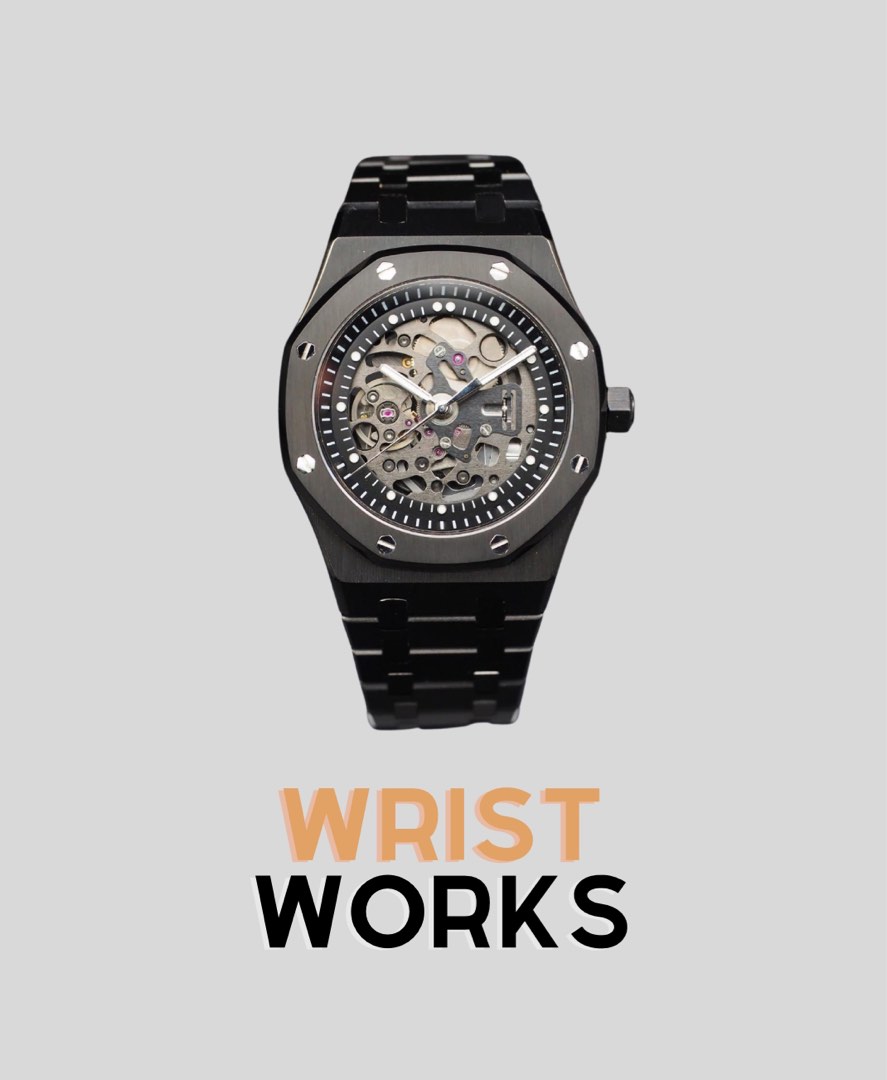 SEIKO MOD ALL BLACK ROYAL OAK BLACK OPEN WORK 41MM Men s Fashion