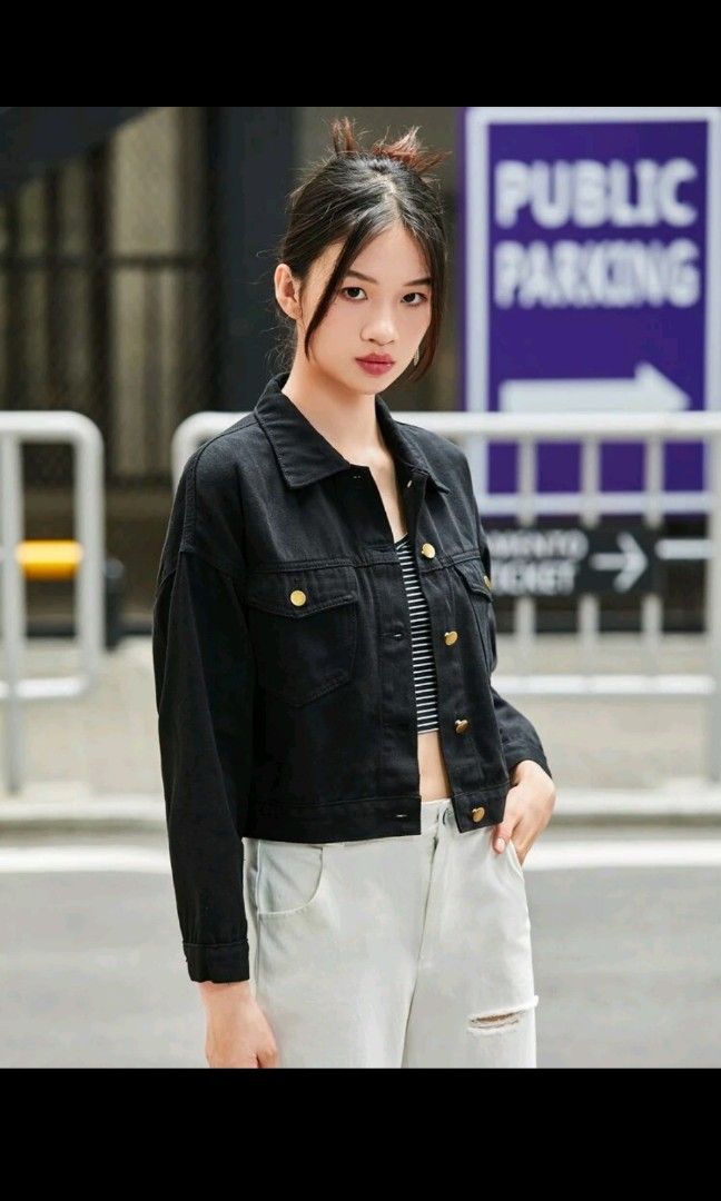 Black denim jacket online shein