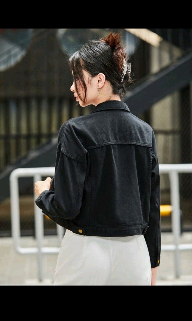 Shein black cheap denim jacket