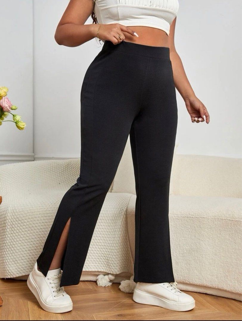 SHEIN Essnce High Waist Ruched Flare Leg Pants