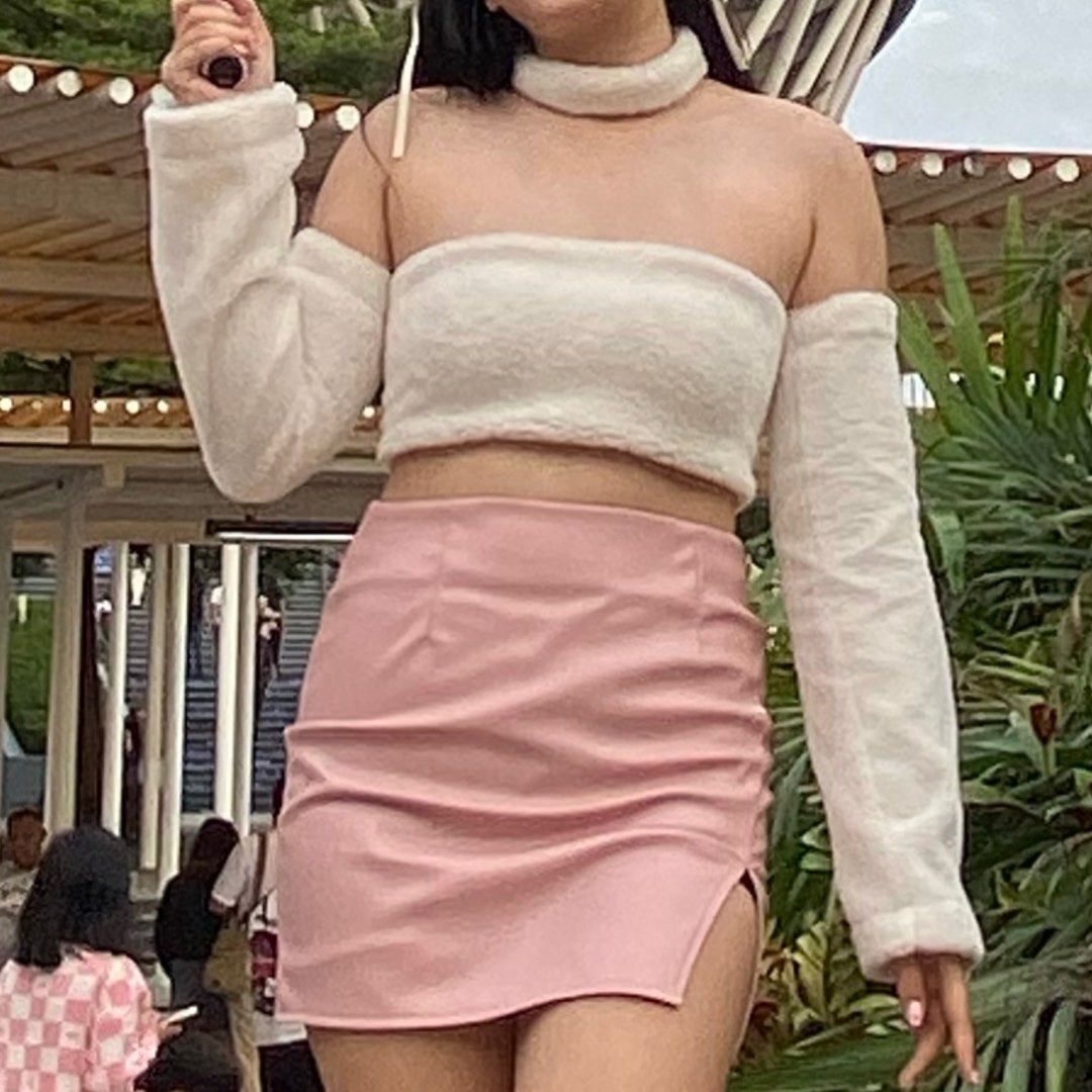 Pink pu leather skirt new arrivals
