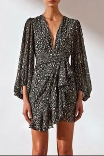 Shona Joy Sz12 The Buell Tie Front Draped Midi Dress Leopard Animal Plunge Core