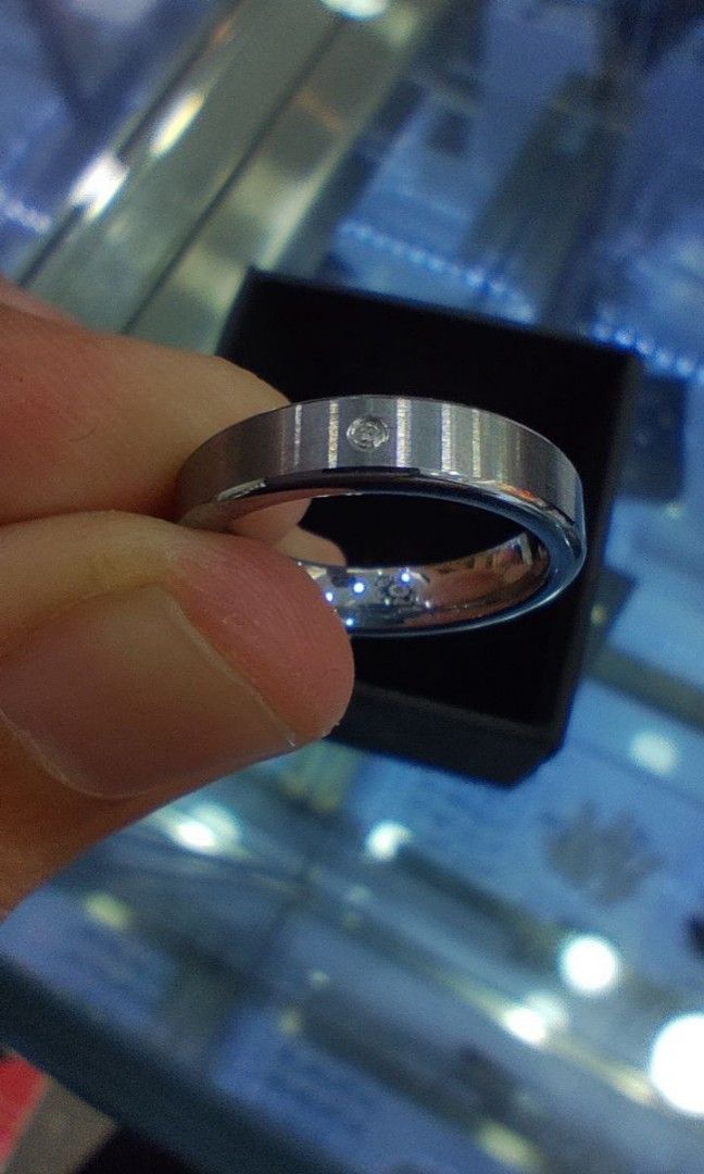 Silverworks Matted Tungsten Ring with Small Diamond Women s Fashion Jewelry Organizers Rings on Carousell