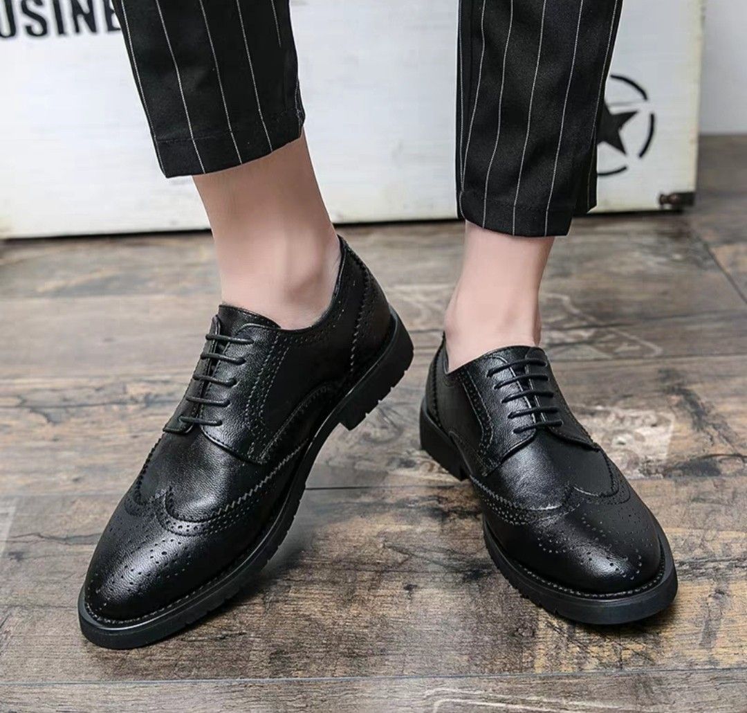 Size 39 45 Black green grey men pu Leather Shoe formal