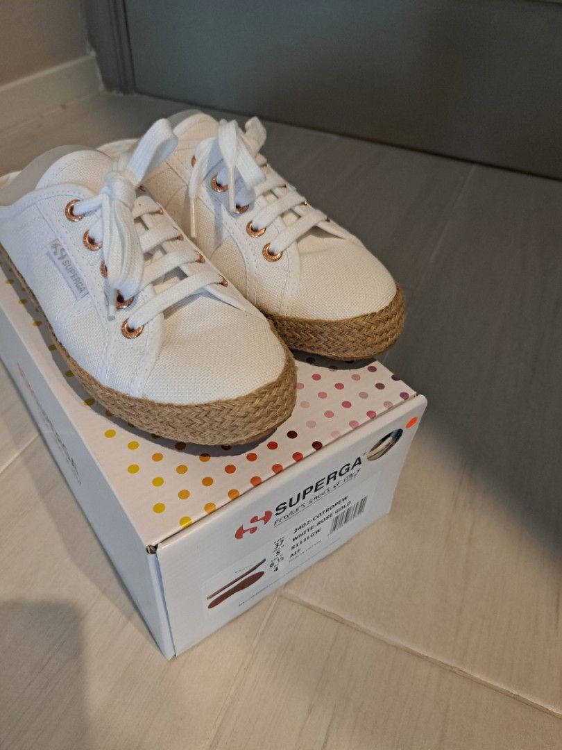 Superga SUPERGA rose gold white straw slip on sneaker Carousell