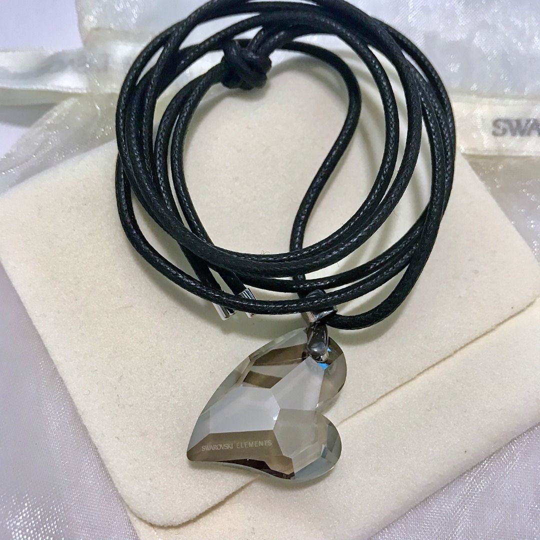 Swarovski Elements crystal heart pendant on black cord