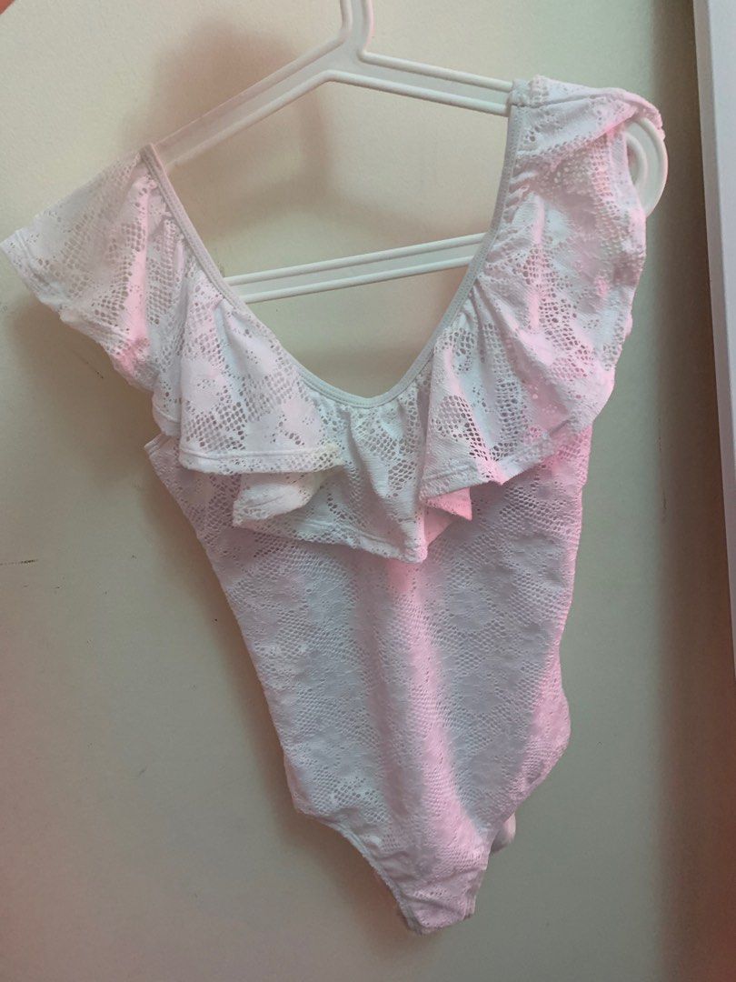 White one piece outlet swimsuit with ruffles