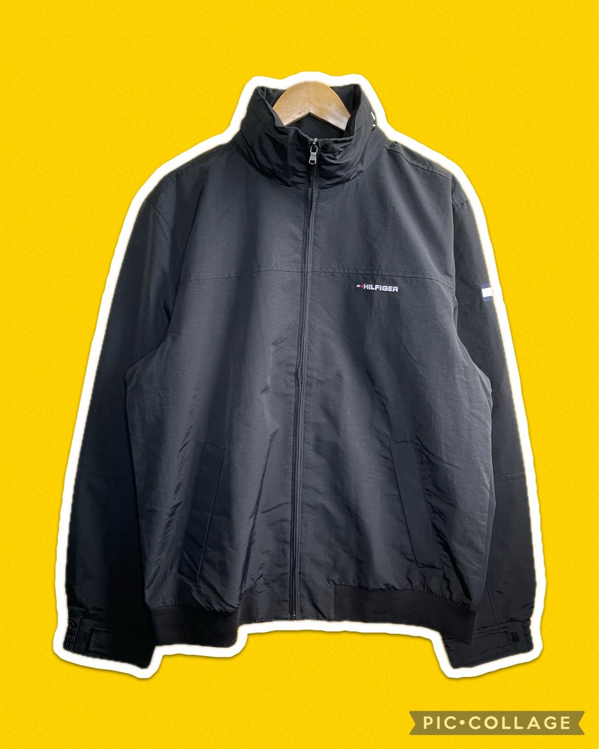 Vintage 90'S Tommy Hilfiger windbreaker jacket, size XL, men's polyester black type Vintage Second Hand