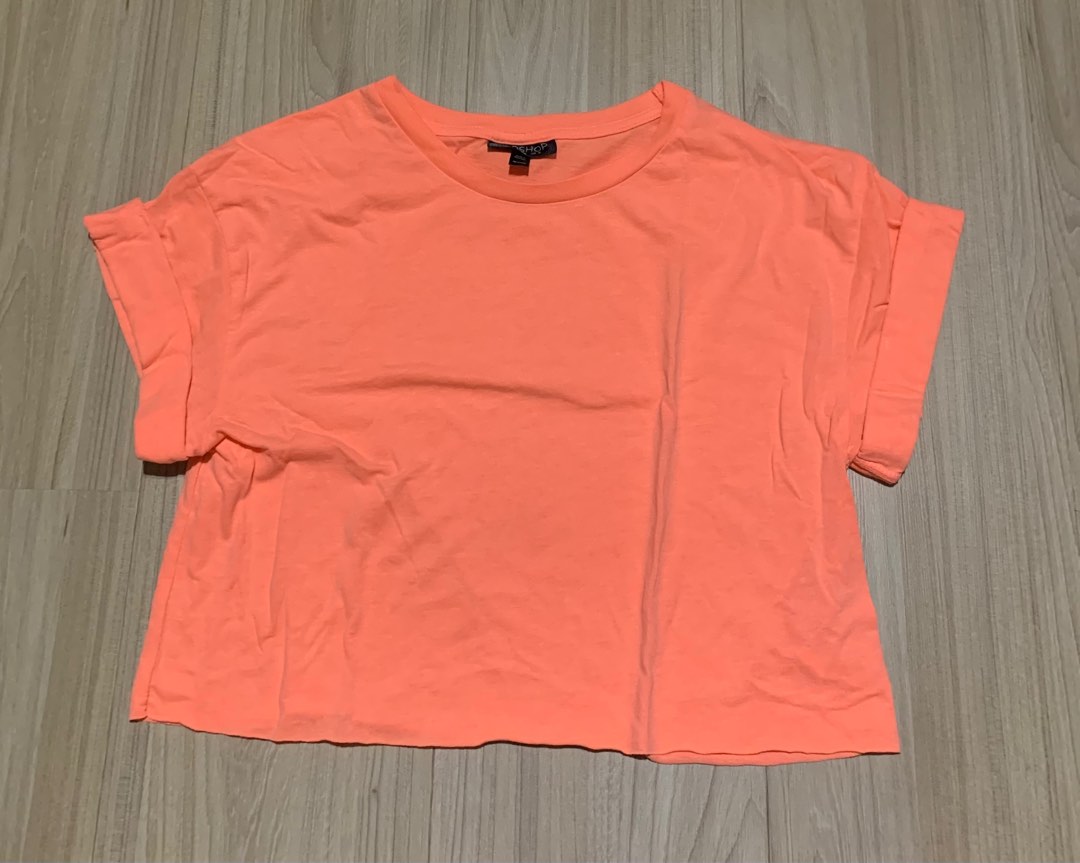 TOPSHOP Neon Orange Crop Tee Women s Fashion Tops Shirts on