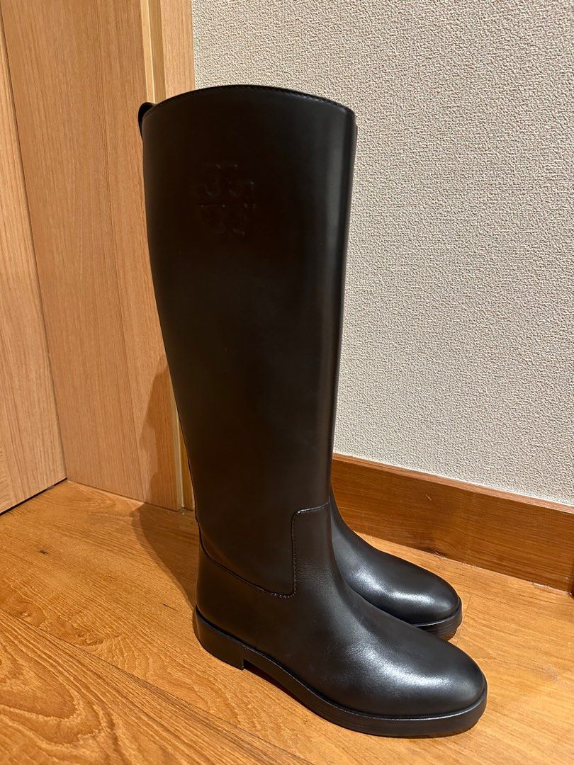Tory Burch Logo Embossed Tall Leather Boot Women s Fashion