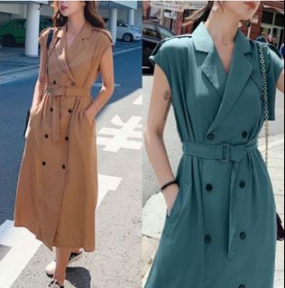 Trench Coat Double Button Down Dress