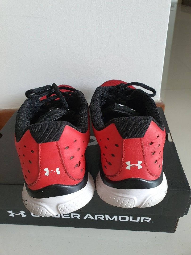 Red and black discount under armour shoes