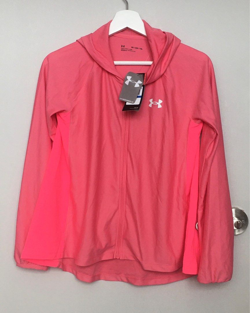 Under Armour Full Zip Athletic Jacket Hooded Pink Hi Low Loose Fit