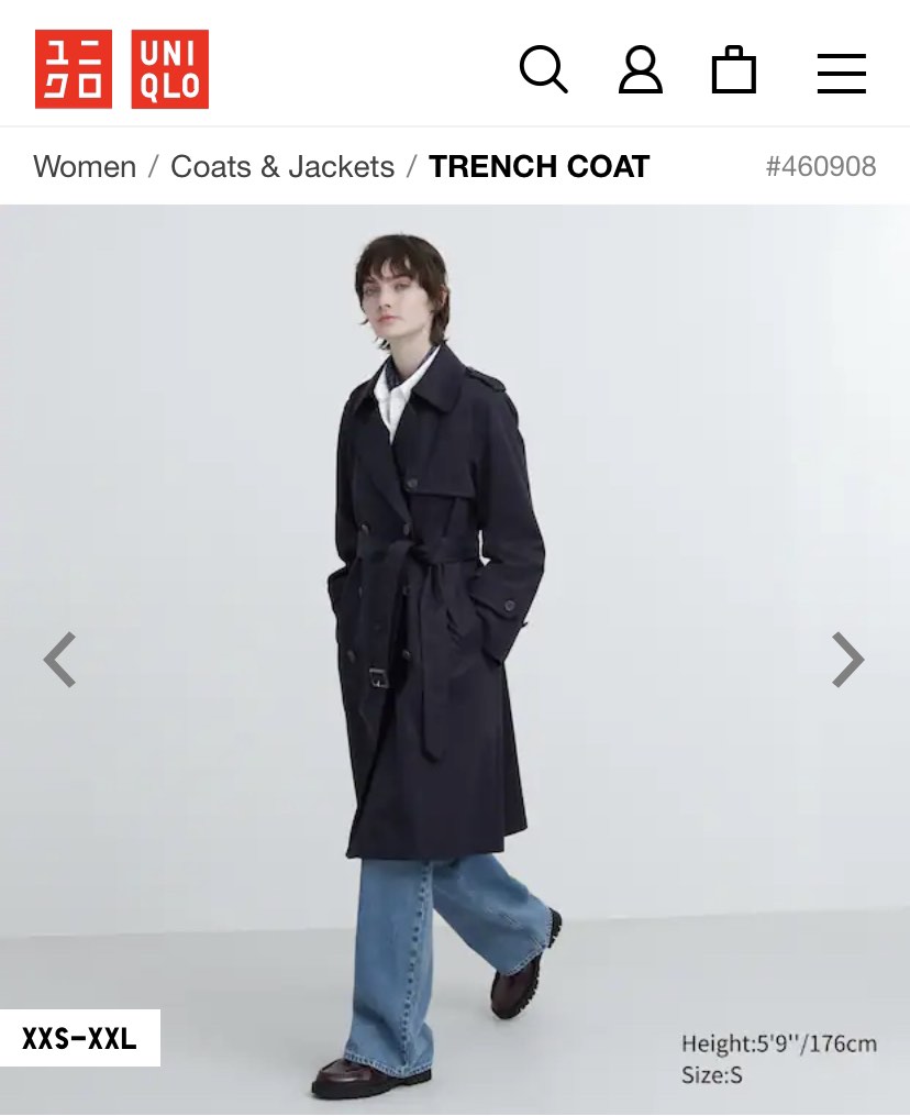 Uniqlo black trench coat top