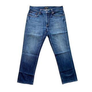 UNIQLO Denim Kaihara Regular Fit Straight Indigo Blue Washed Jeans (33)