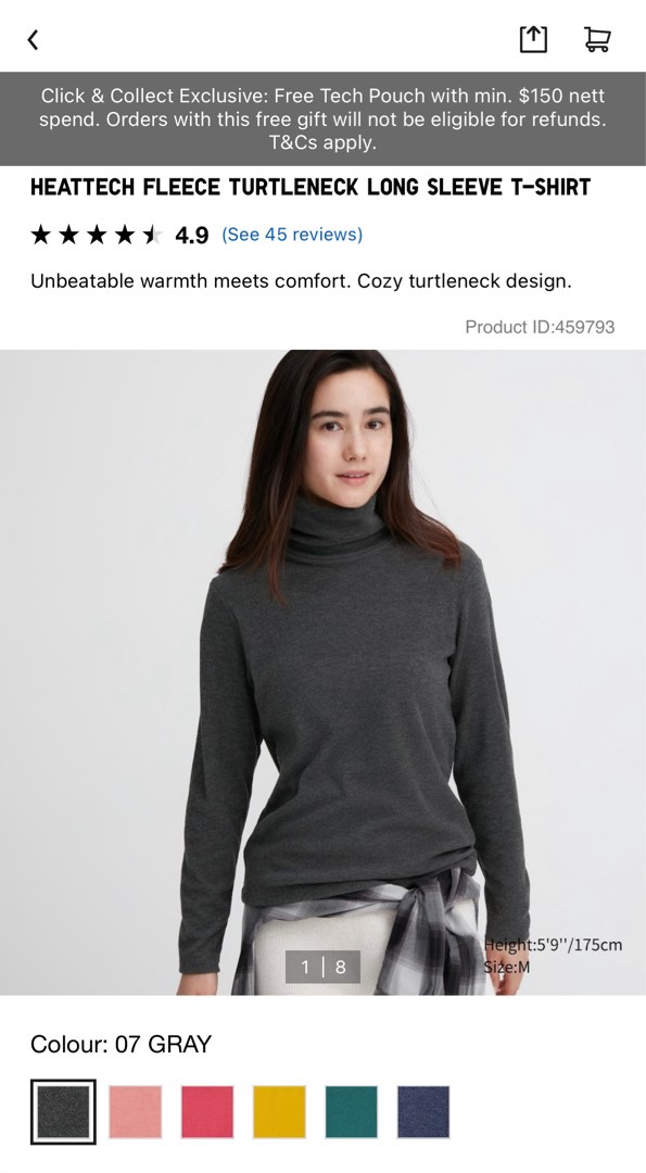 Uniqlo HEATTECH FLEECE TURTLENECK LONG SLEEVE T SHIRT Women s