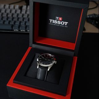 [used] Tissot Gentleman Quartz (Black Dial, Black Leather Strap) + FREE Emery Vintage Buttero Leather Strap (Tan)