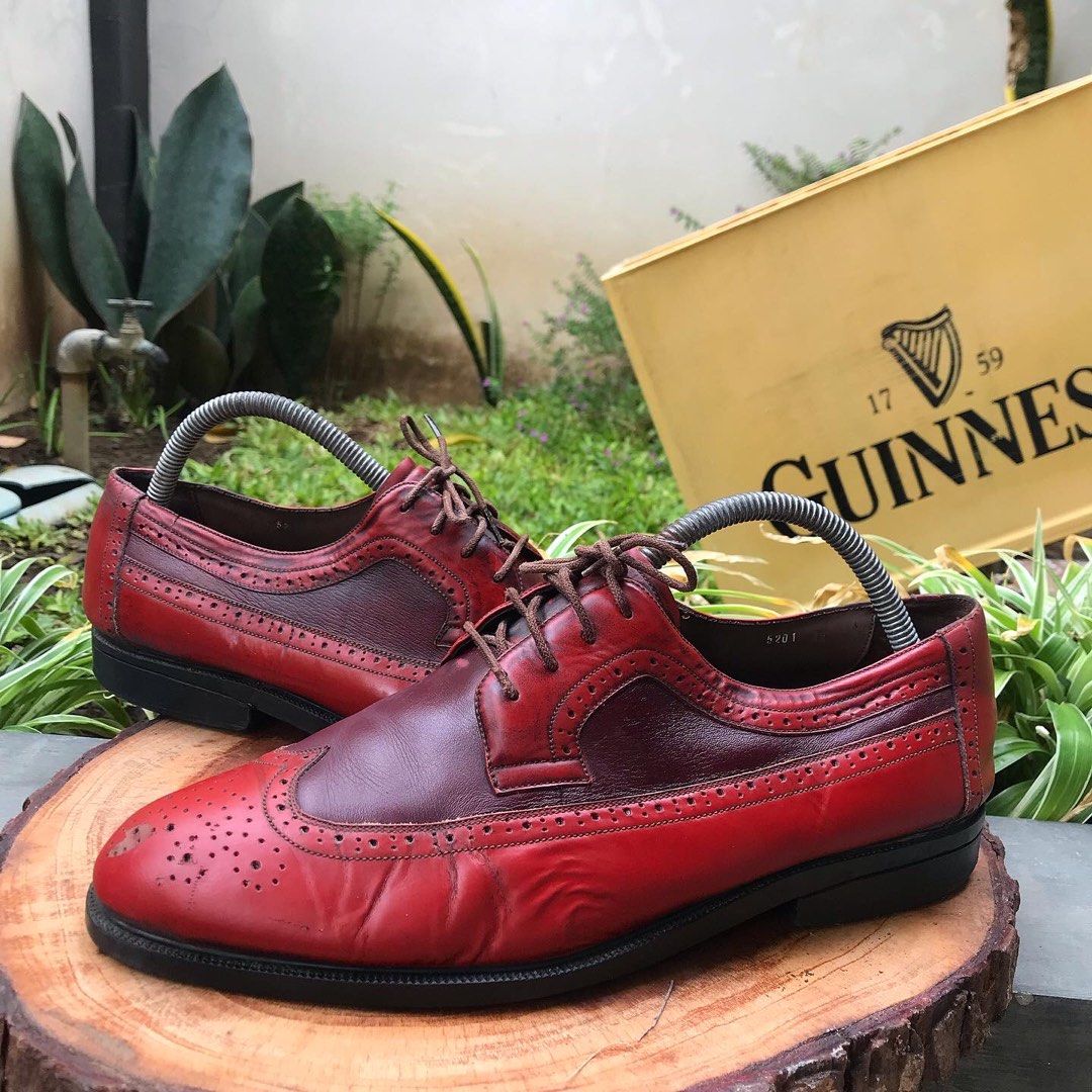 Vintage Tino Bellini Italia Wingtips brogues Leather low shoes 4 Hole Two tone colour way Red Burgundy and brown