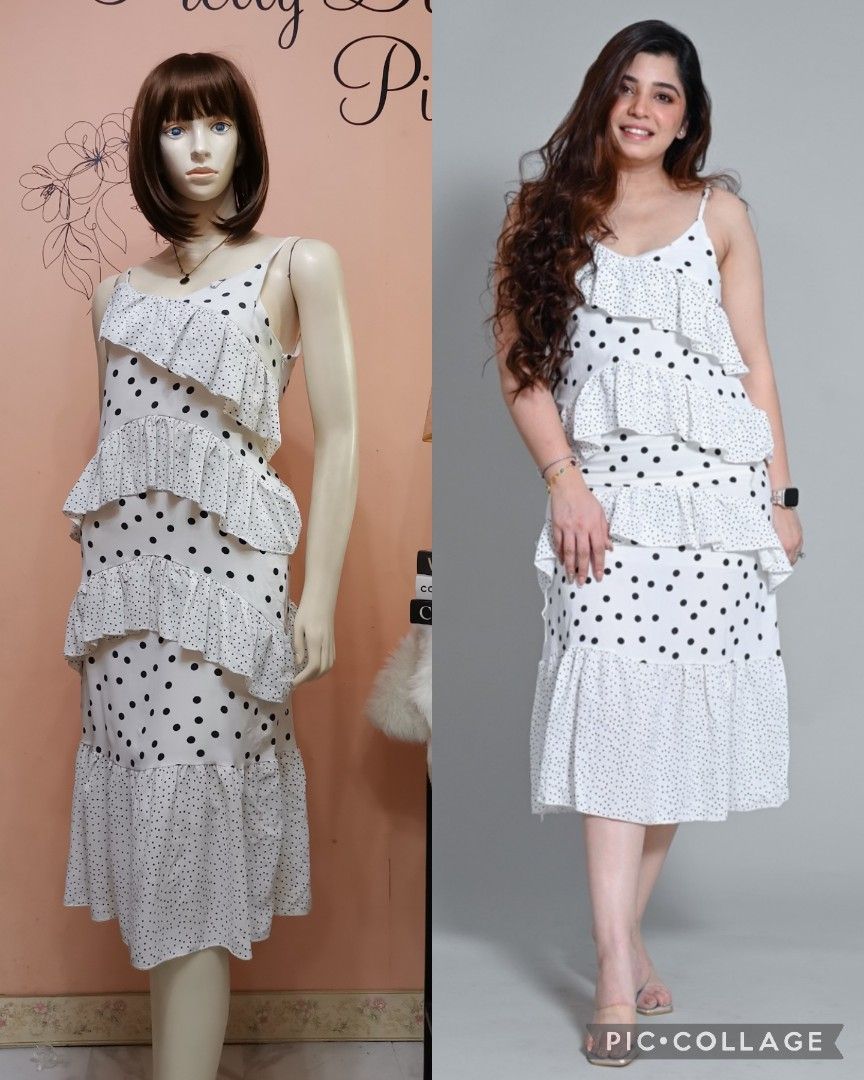 White polka dot frill dress sales