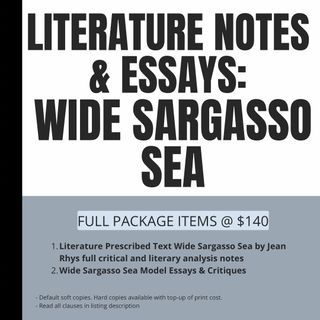 WIDE SARGASSO SEA BY JEAN RHYS WSS IP/IB LITERATURE IN ENGLISH PRESCRIBED-TEXT FULL CRITICAL & LITERARY ANALYSIS NOTES|MODEL ESSAYS & CRITIQUES|LEARNING & EXAM PREP BUNDLE