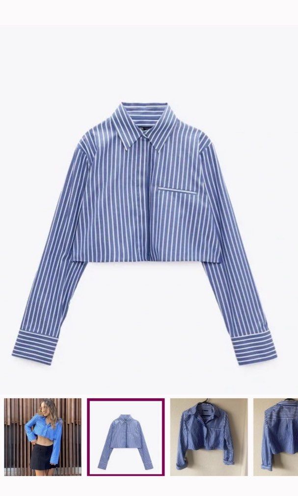 ZARA CROP POPLIN SHIRT, Women's Fashion, Tops, Longsleeves on Carousell