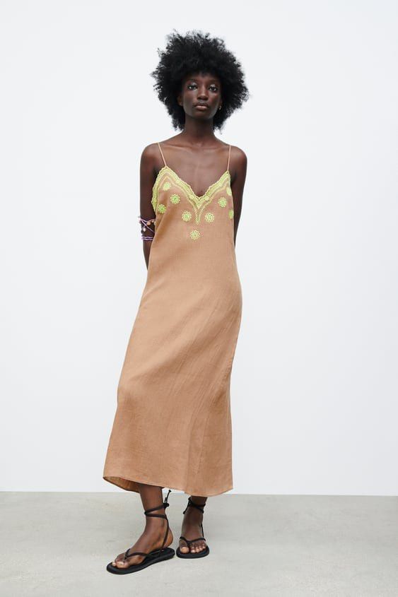 Zara embroidered outlet linen dress
