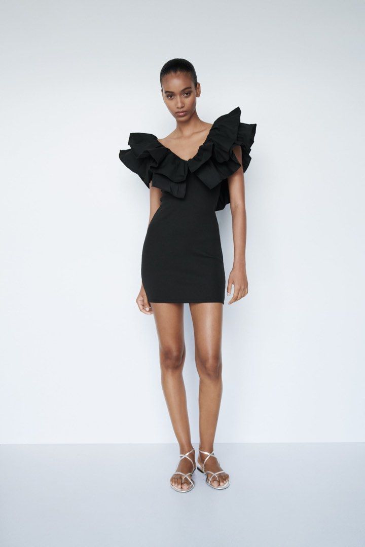 Zara one sale shoulder ruffle dress