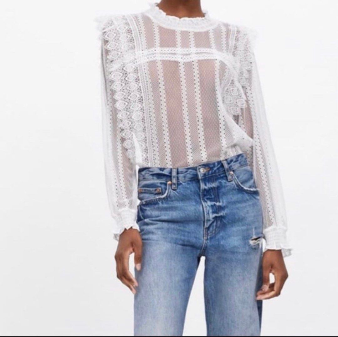 Zara white best sale sheer blouse