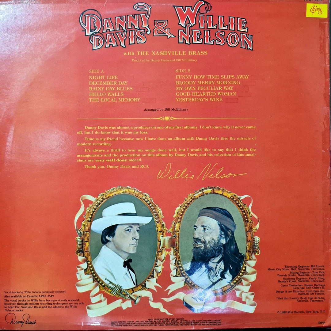 Danny Davis Willie Nelson Nashville Brass LP VG+ Plays Well 1980