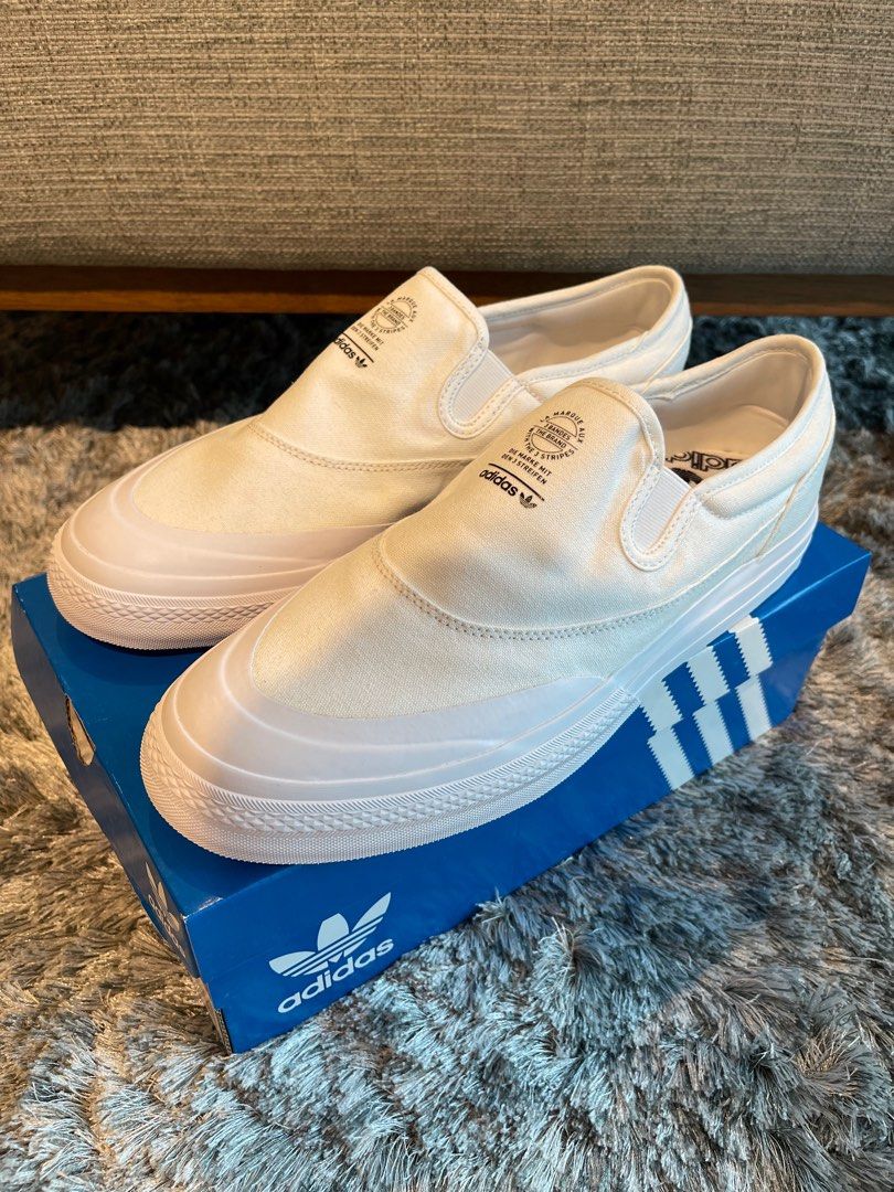 White matchcourt slip ons hot sale