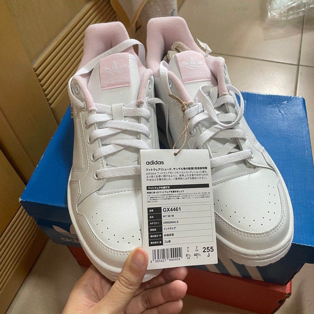 White adidas shoes with pink top