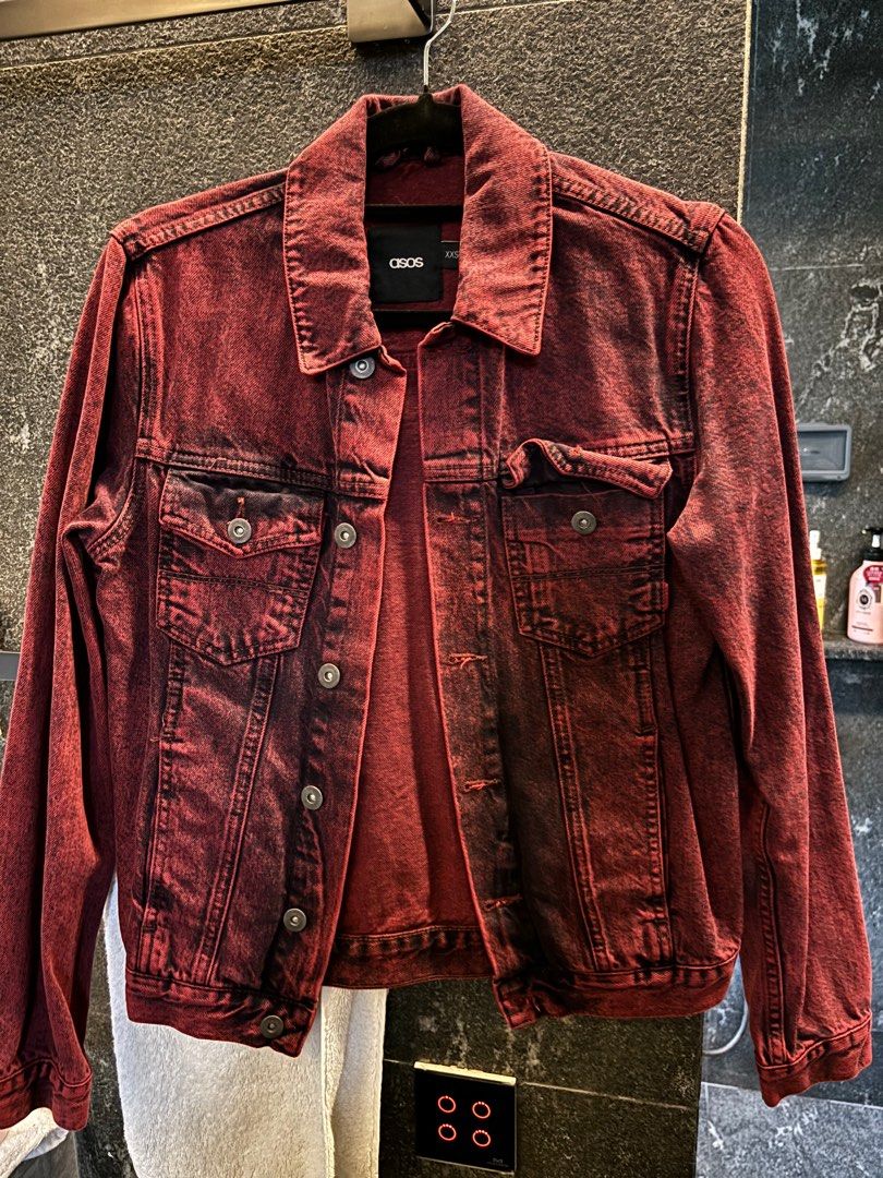 ASOS Red Maroon Black Denim Jacket