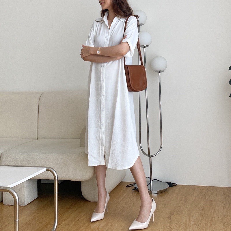 Basic white long Dress / Terusan baju cewek putih / Baju wanita putih