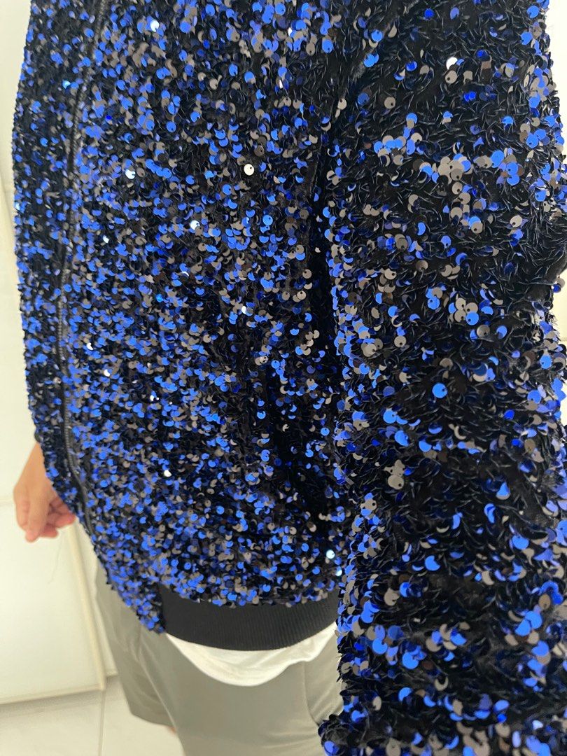 Mens blue cheap sequin bomber jacket